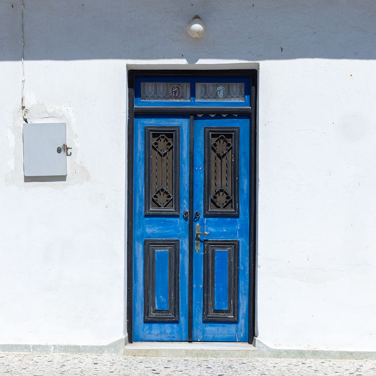 Blue Door with navy trim in Naoussa, Paros