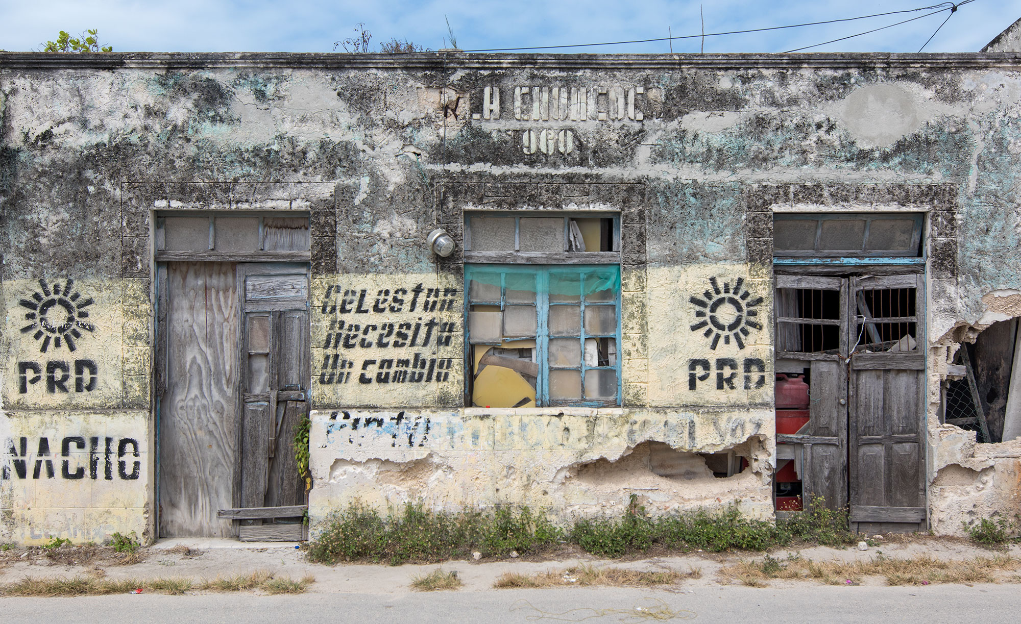 Wall detail in the town of Celestun, Mexico