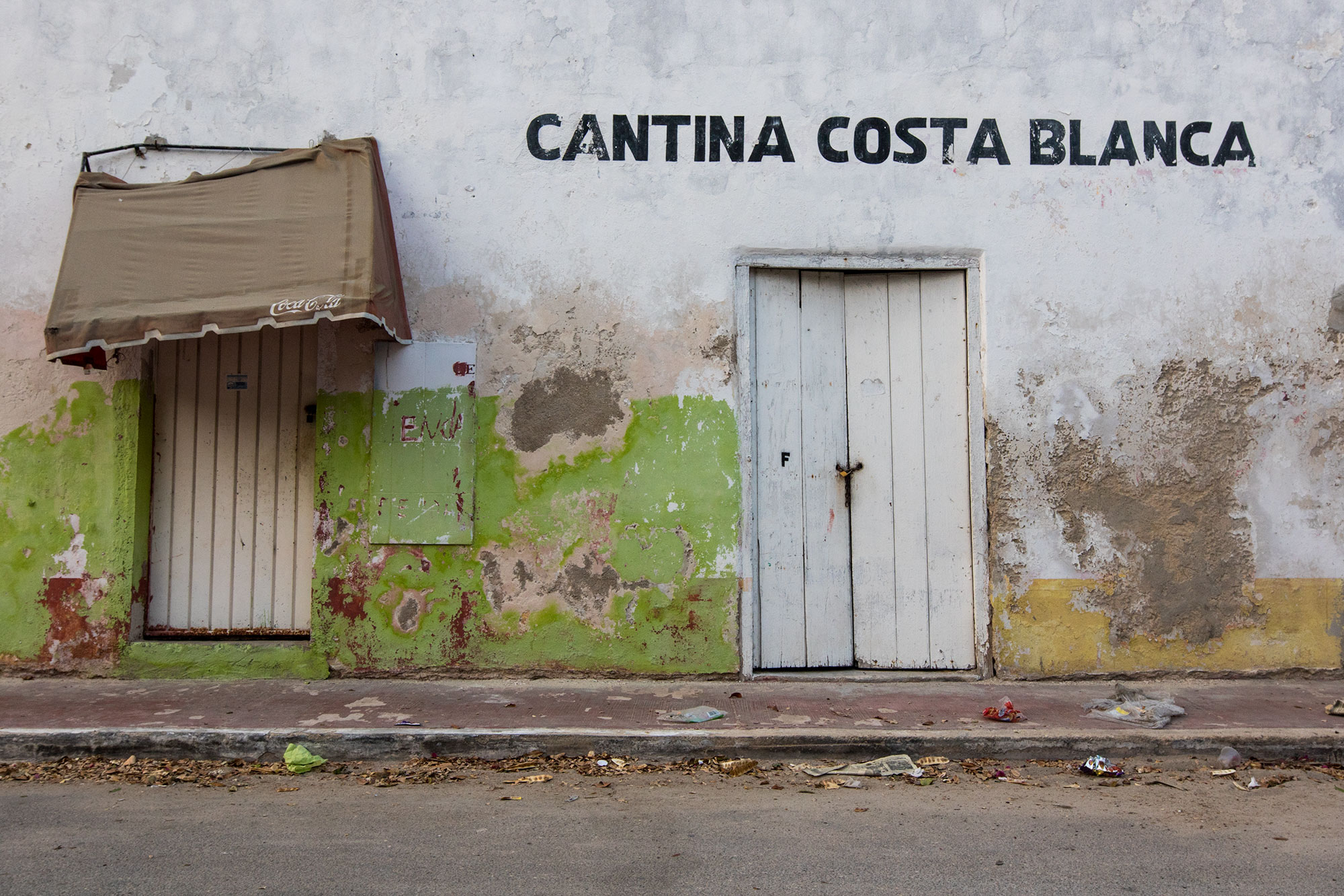 Sundrenched walls at the Cantina Costa Blanca in Celestún