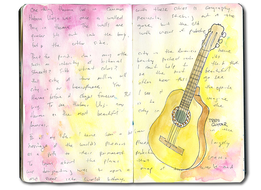 Cuba Moleskine Sketch of Tres Guitar