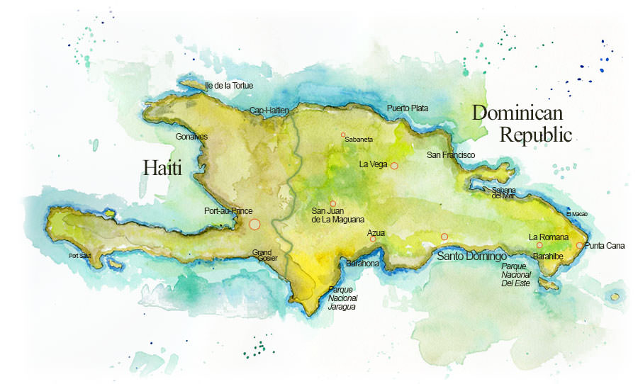 Dominican Republic Map, Handpainted by Erik Gauger