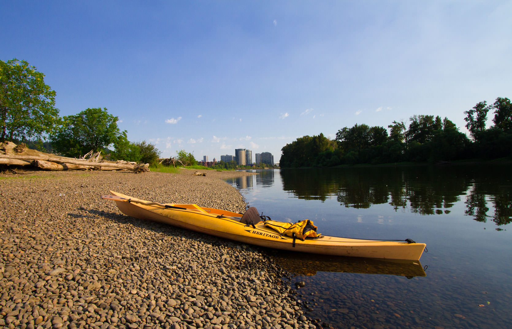 Kayaking the Willamette River in Portland, Oregon.