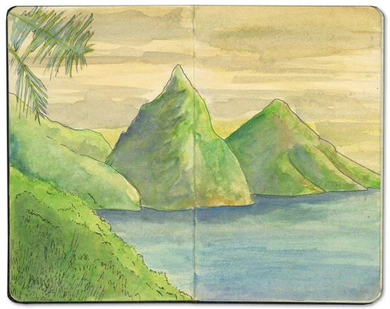 Twin Pitons in St Lucia Sketch Journal