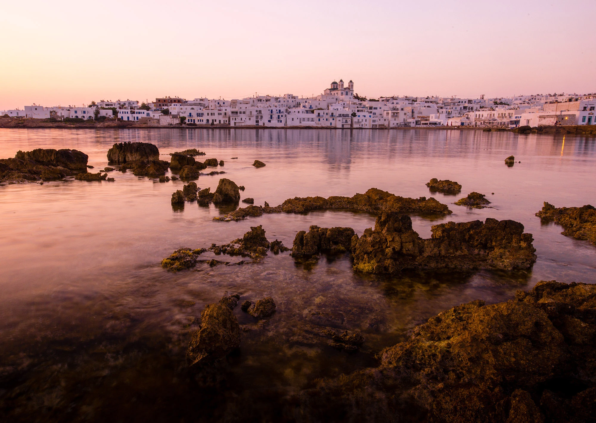 Naoussa harbor at night.